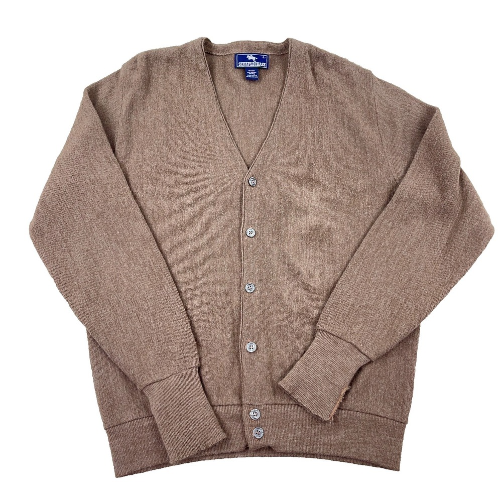 Vintage Steeplechase Cardigan Sweater Men Large Brown USA Orlon Grandpa 80s 90s